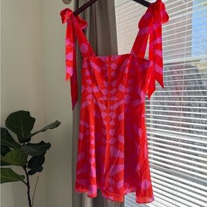 Gianni Bini pink and red cocktail dress with shoulder ties, size 4.